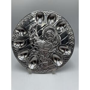 Pewter Deviled Egg‎ Server Tray, Chicken - Rooster Pattern - Made in Mexico